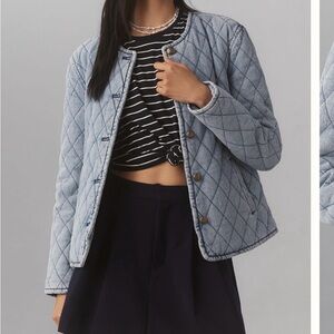 Anthropologie Quilted Jacket, Washed Denim, Size XS
